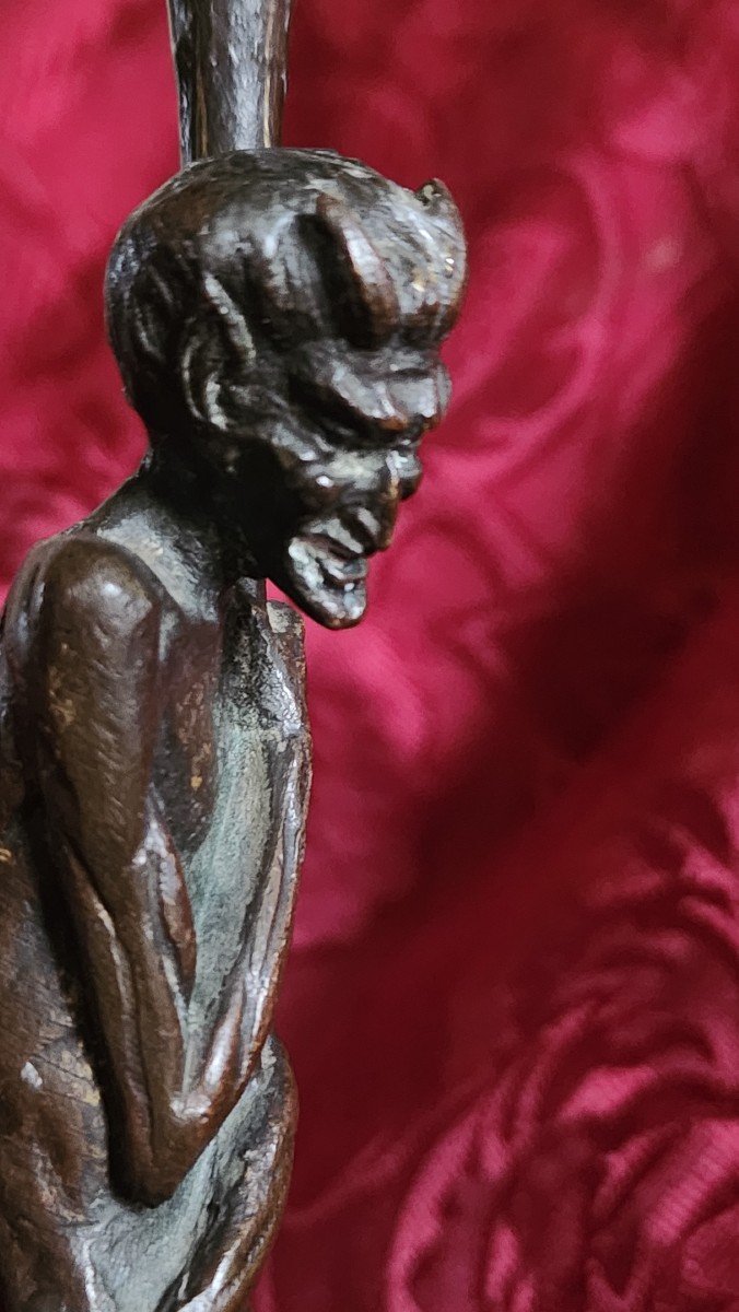 19th Century Gothic Devil Bronze Candle Holder-photo-4