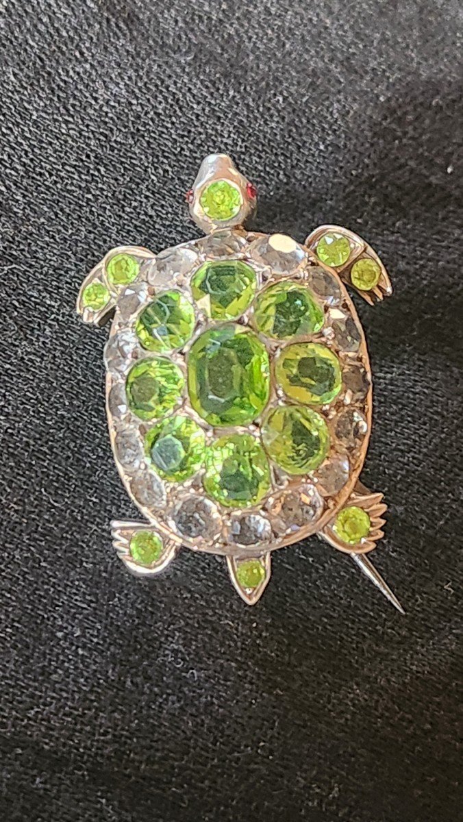 Broche Tortue Argent Et Pierres Vers 1900-photo-2