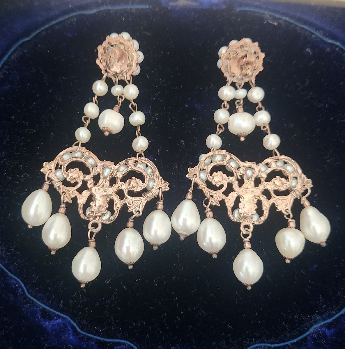 Pair Of Baroque Vermeil And Freshwater Pearl Earrings-photo-3