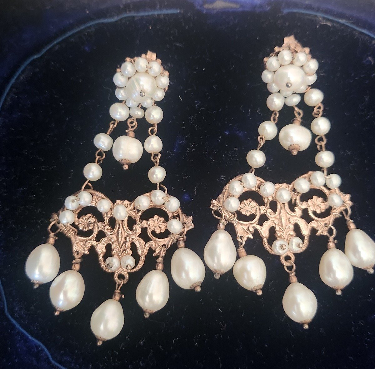 Paire De Boucle D Oreille Baroque En Vermeil Et Perles D Eau Douce-photo-2