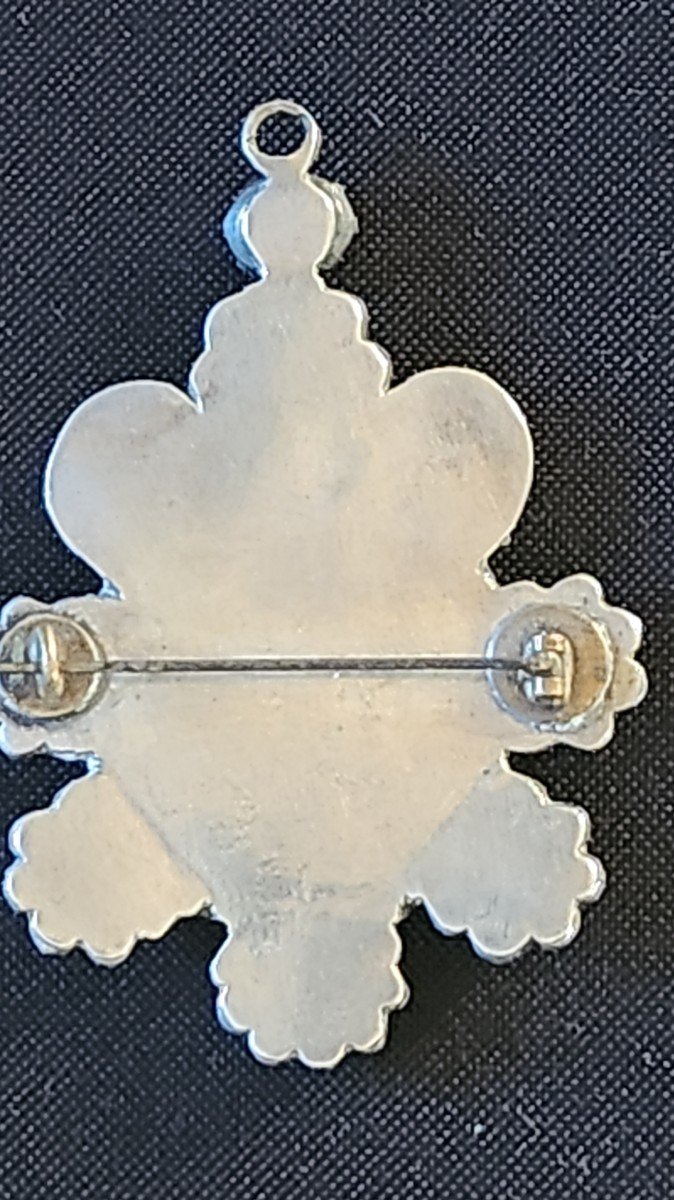 Pendentif En Argent, Email Et Pierres 19 ème Siecle-photo-3