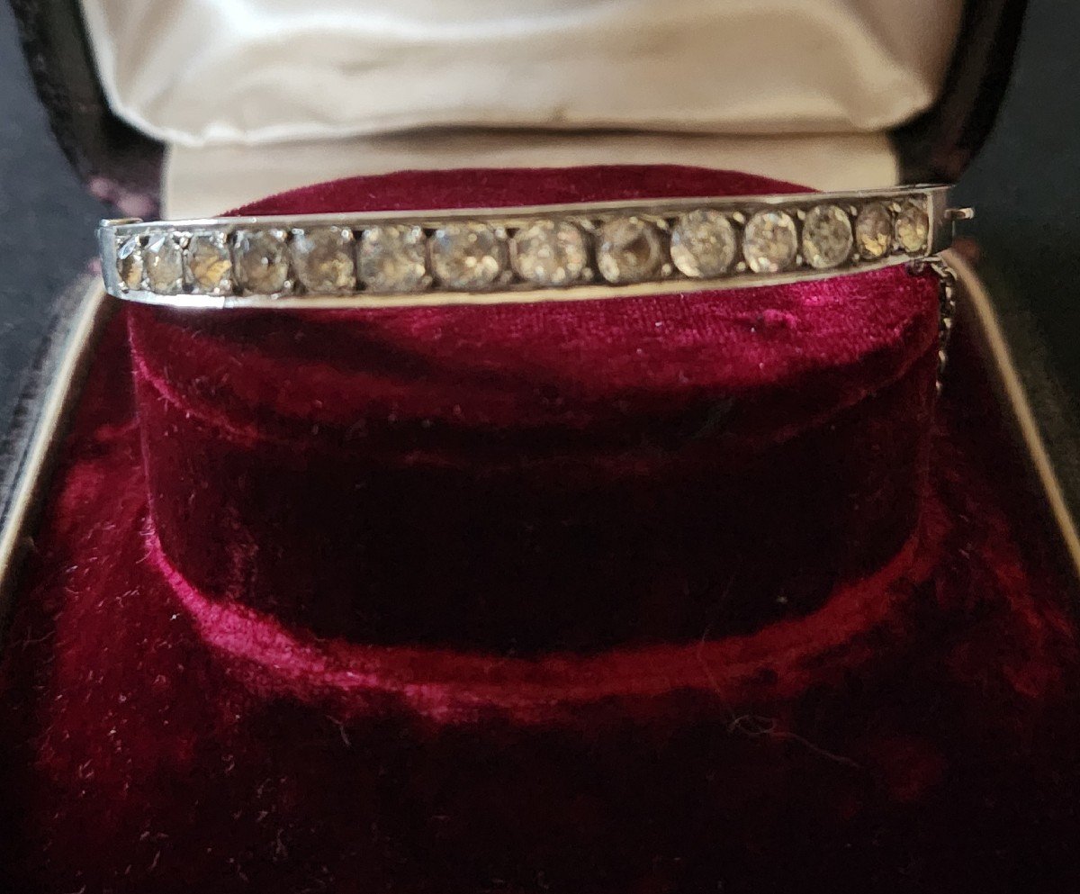 19th Century Silver And Rhinestone Bangle Bracelet -photo-2