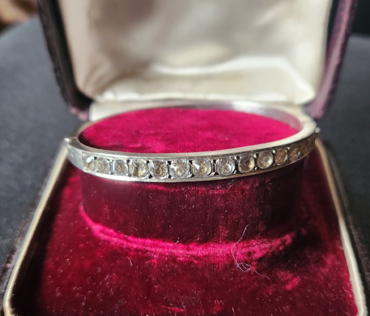 19th Century Silver And Rhinestone Bangle Bracelet -photo-1