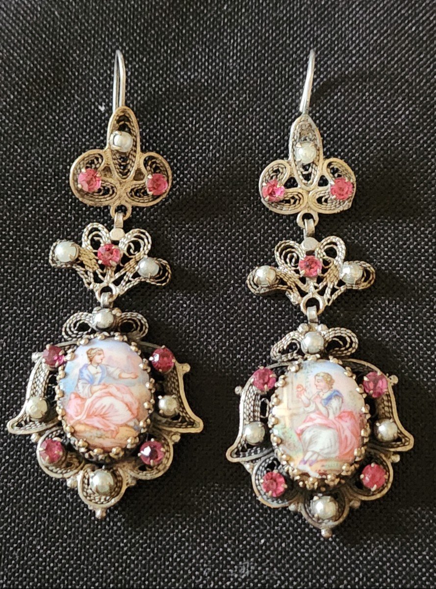 Paire De Boucle D Oreille Miniatures 19 ème siècle 