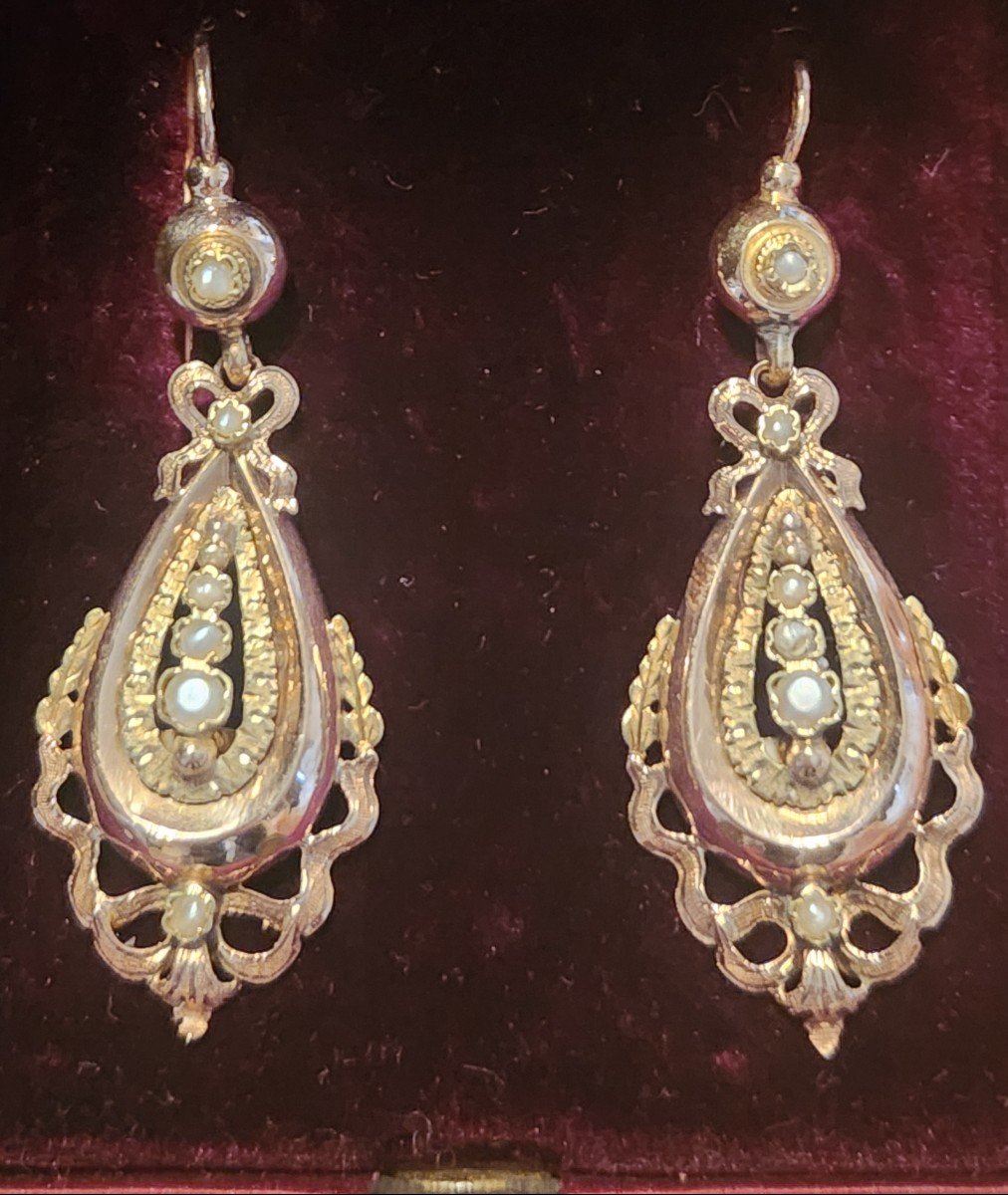 Boucle D Oreilles  En Or Et Perles Napoleon III 