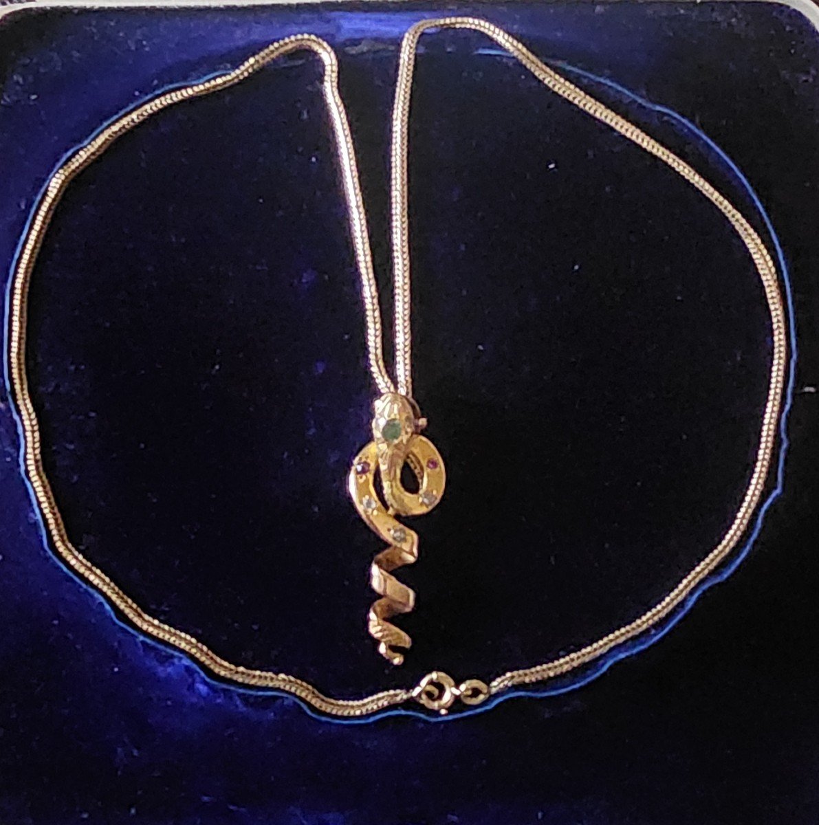 Gold Snake And Stone Necklace Circa 1900-photo-2