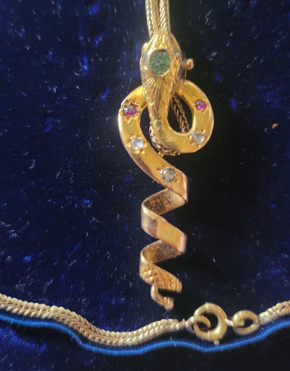 Gold Snake And Stone Necklace Circa 1900-photo-1