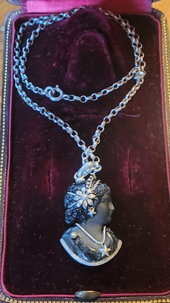 Collier Camée Profil De Femme 19 ème Siècle -photo-2