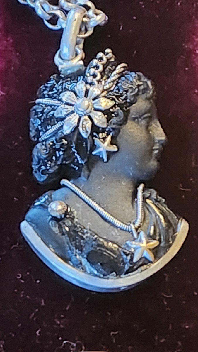 19th Century Woman Profile Cameo Necklace 