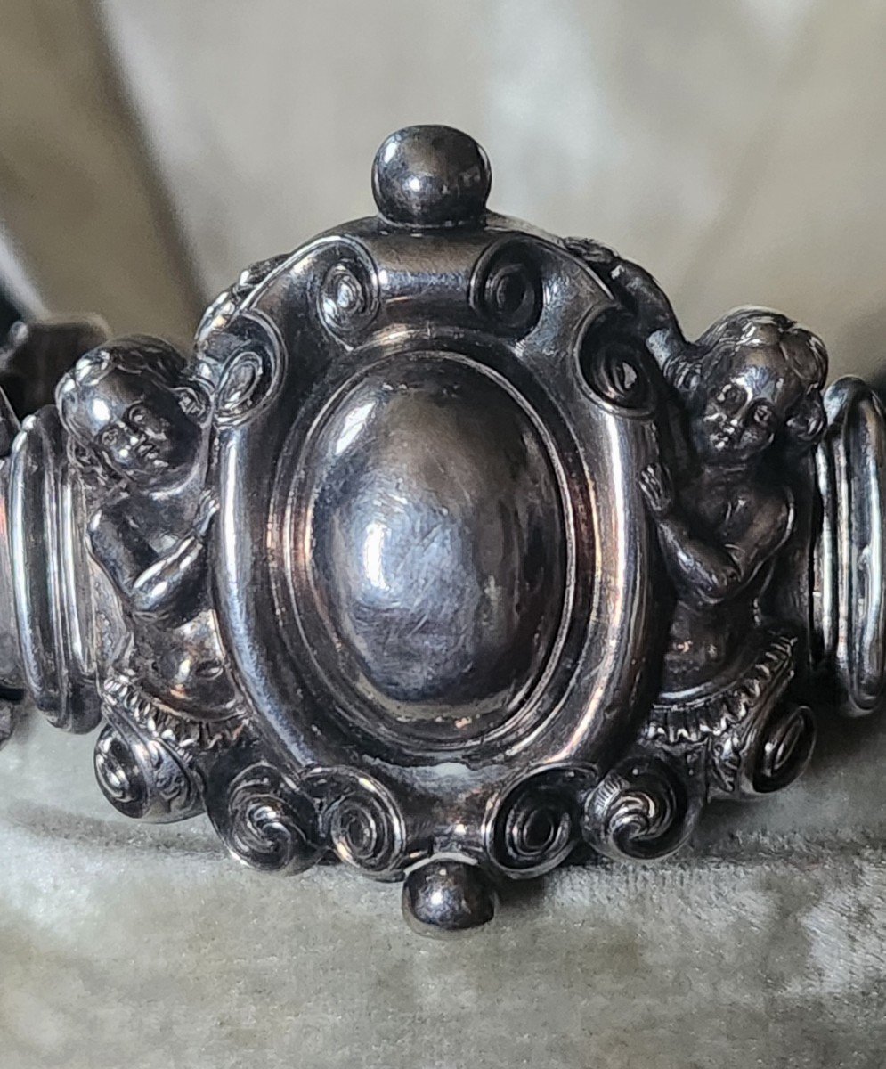 19th Century Cherub Silver Bracelet -photo-2