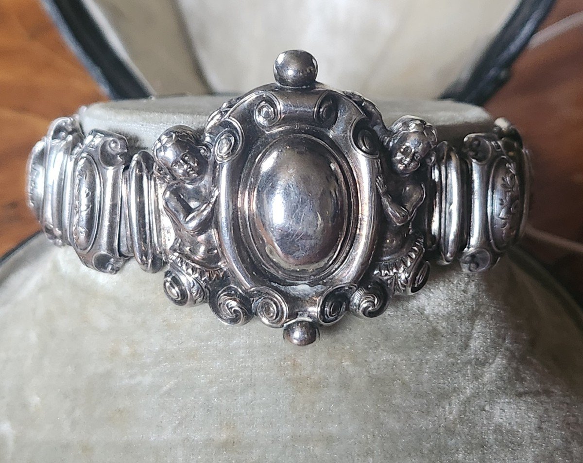 Bracelet En Argent Chérubins 19 ème Siècle 