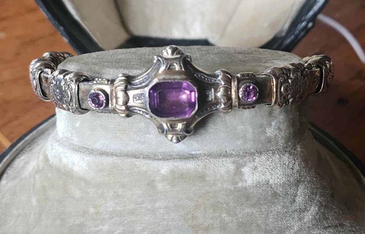 19th Century Silver And Stone Bracelet 