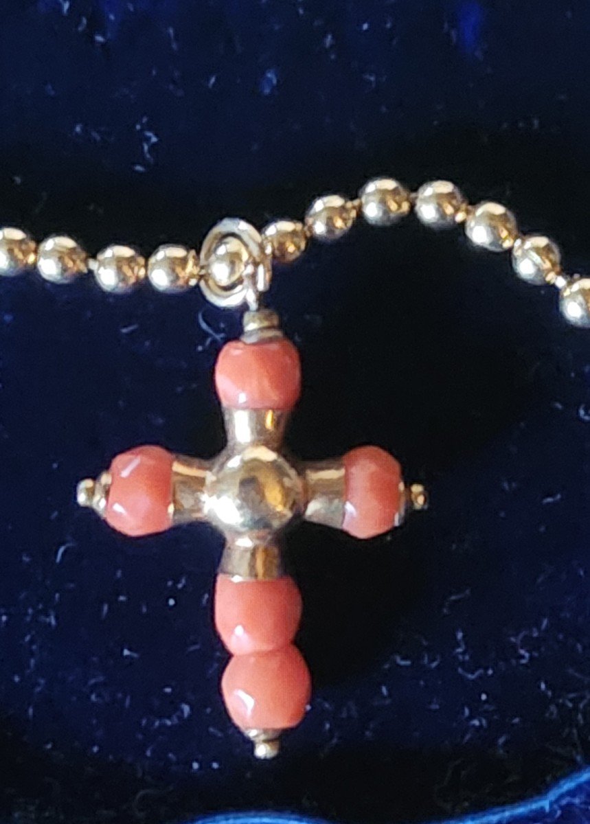 Gold And Coral Necklace Topped With A Cross 19th Century -photo-2