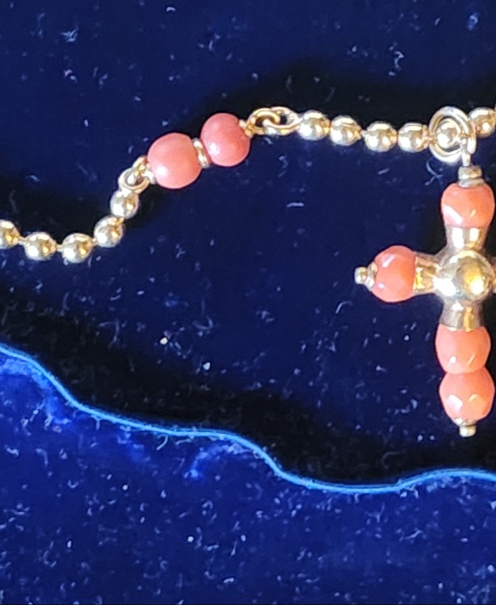 Gold And Coral Necklace Topped With A Cross 19th Century -photo-3