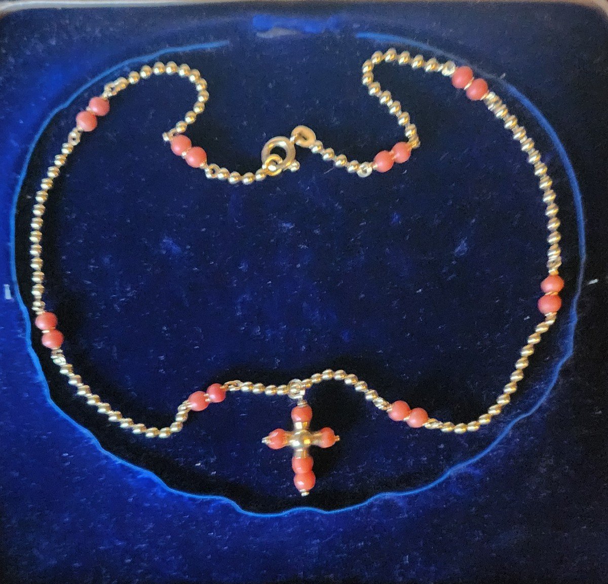 Gold And Coral Necklace Topped With A Cross 19th Century -photo-4