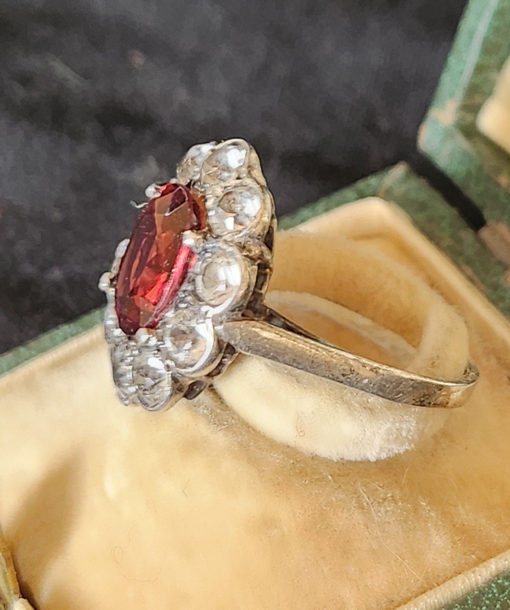 Bague Pompadour En Argent Et Pierres Du Rhin 19 ème -photo-3