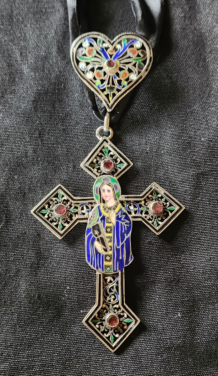 Croix Et Son Coulant En Argent émaillé 19 ème Siècle 