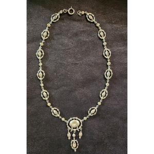 Necklace In Silver And Rhine Stone Early 19th