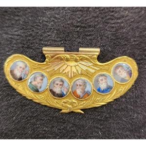 Gold Pendant And Enameled Miniatures 18 Eme Siecle