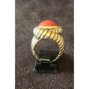 Art Deco Vermeil And Red Coral Ring
