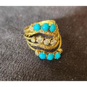 Bague "harem" En Or Diamants Et Turquoise 