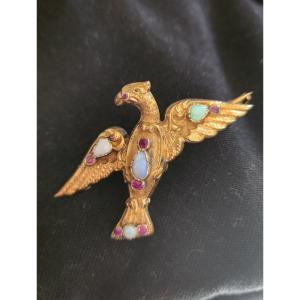 Broche Phénix En Or ,opale Et Rubis 19 ème Siècle 