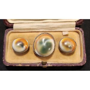 Set Of Silver And St. Lucia Eye Buttons 19th Century 