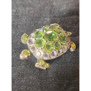 Broche Tortue Argent Et Pierres Vers 1900