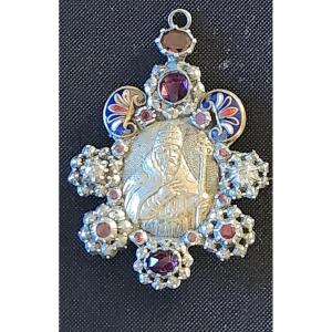 19th Century Silver, Enamel And Stone Pendant