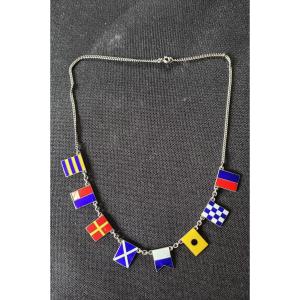 Collier Drapeaux En Argent Et Email Art Deco