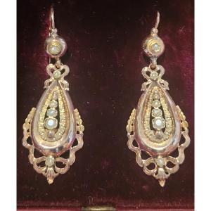 Boucle D Oreilles  En Or Et Perles Napoleon III 