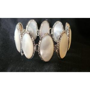 Bracelet En Argent Et Cabochons De Nacre 