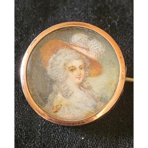 Broche Portrait Miniature Fin 18 Eme Siecle