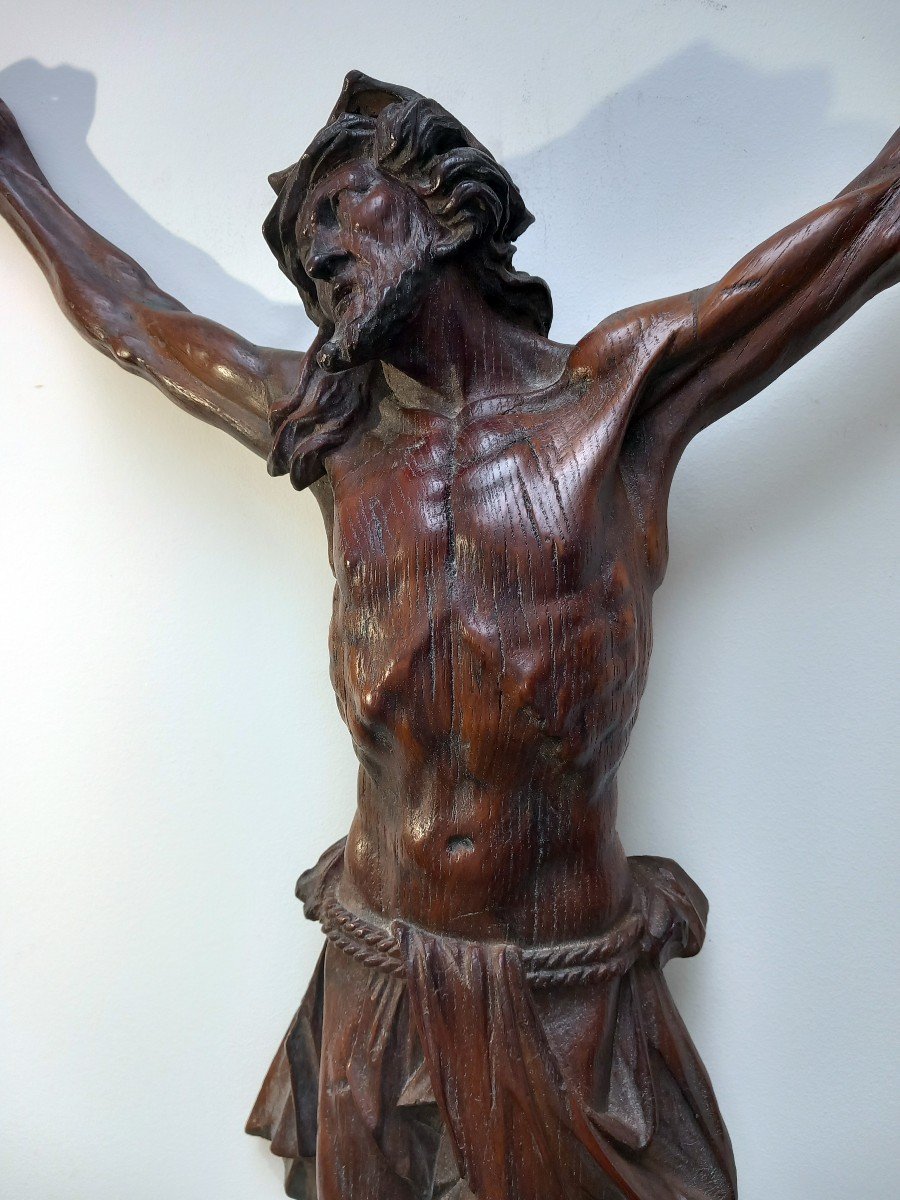 Grand Christ En Chêne Finement Sculpté 18 Eme-photo-3