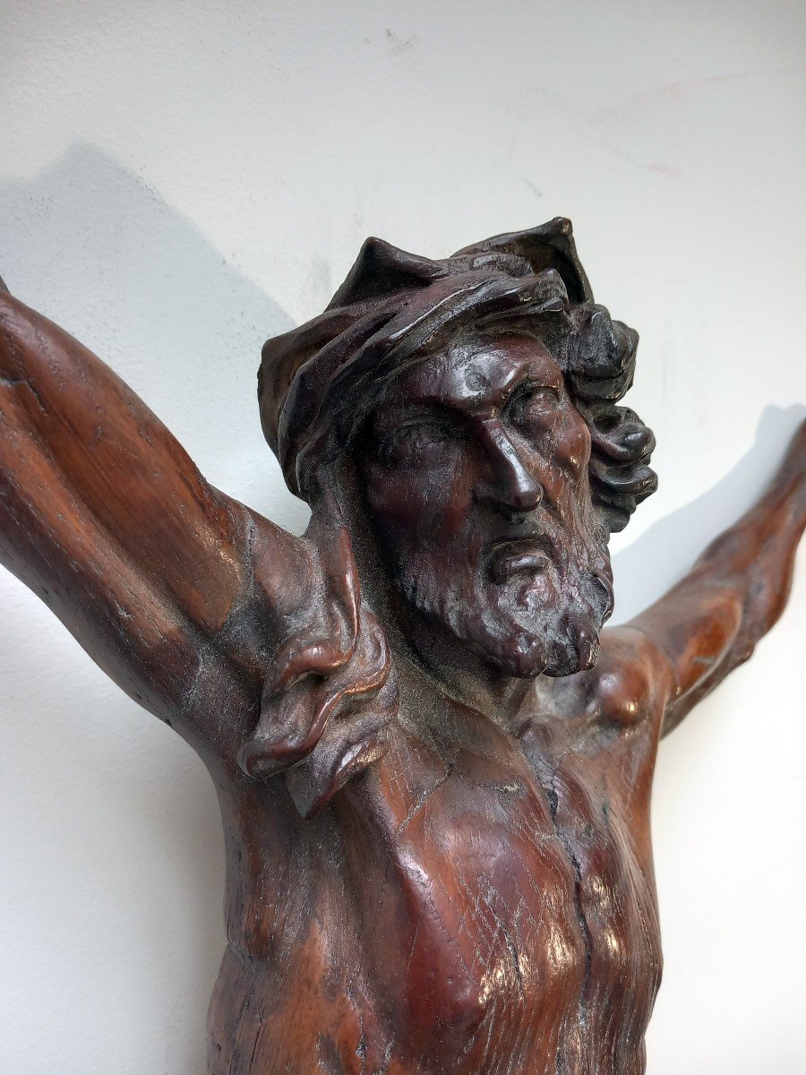 Grand Christ En Chêne Finement Sculpté 18 Eme-photo-5