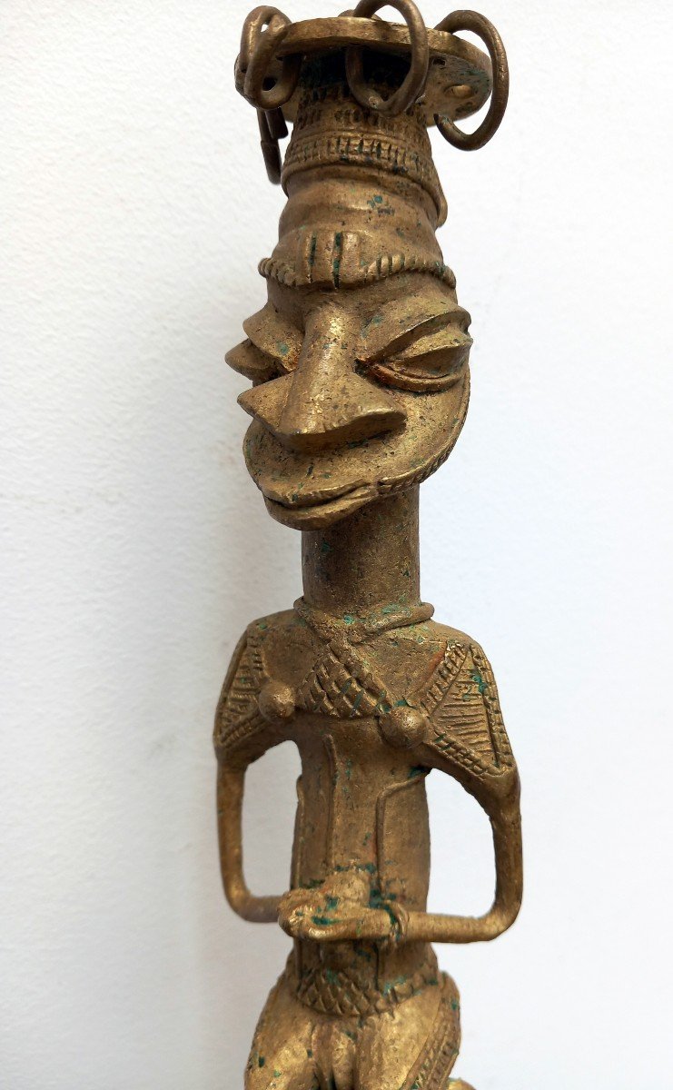 Fetiche piquet d’initié Edan Bronze De La  Société Ogboni Yoruba, Nigéria-photo-4