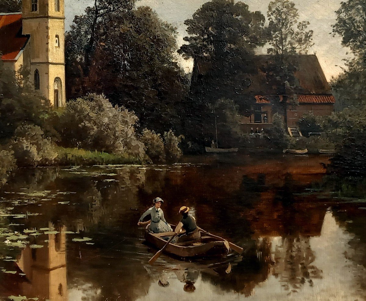 Romantic Landscape With Elegant By Heinrich Deiters 1883 Prussia Dusseldorf Germany-photo-3