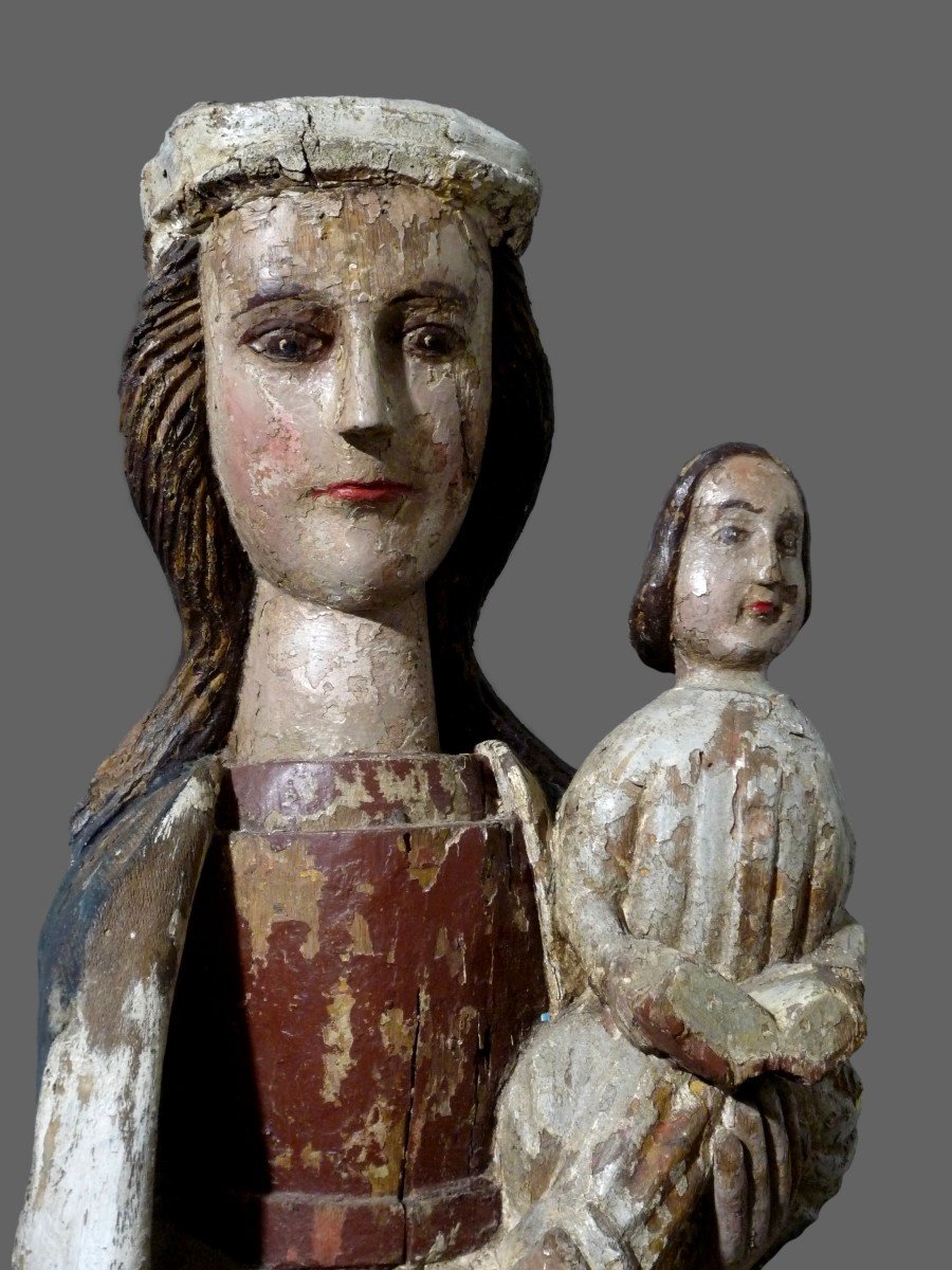 Large Statue Virgin And Child Jesus Polychrome Wood XVI Eme Century-photo-4