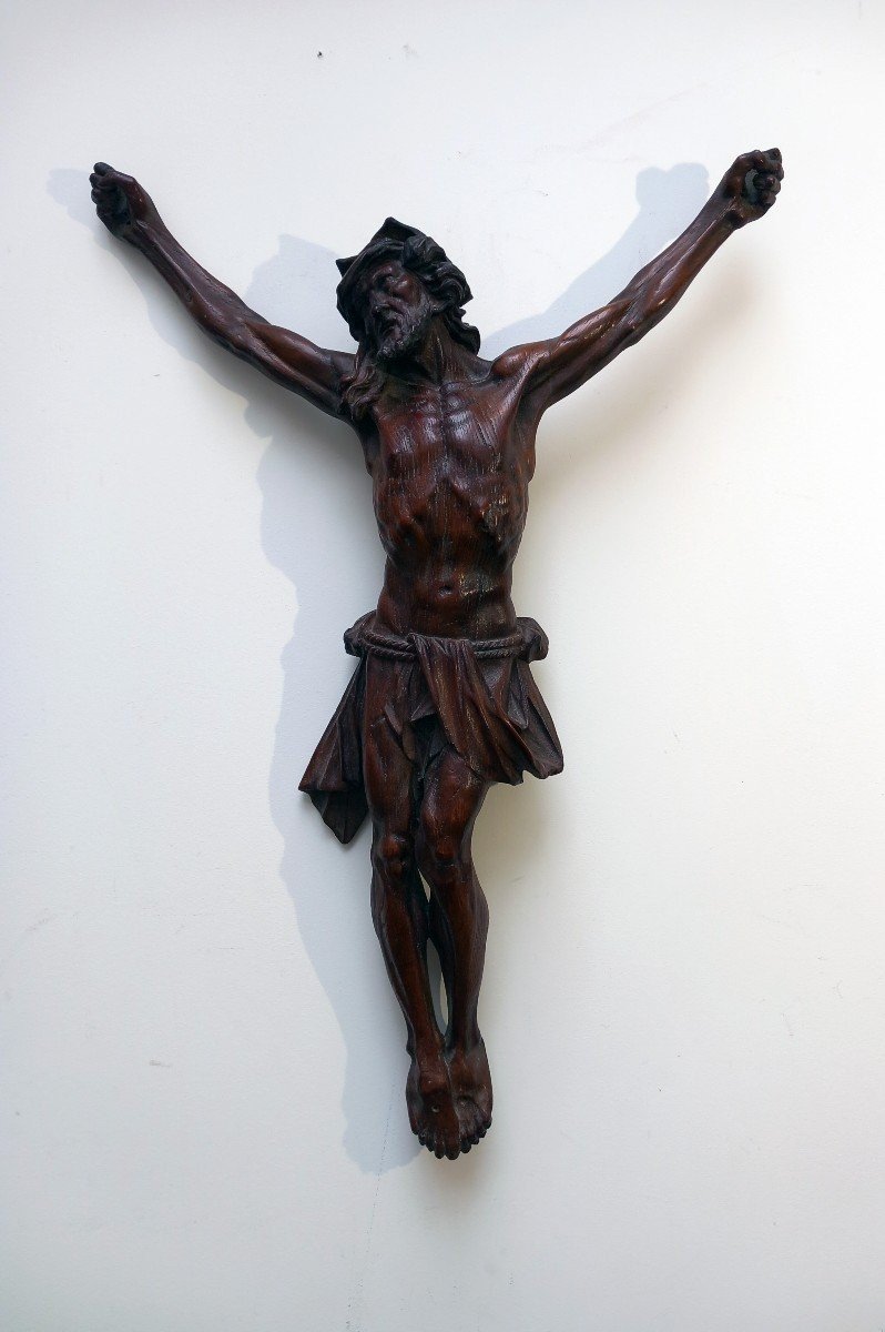 Religiosa Crucifix Grand Christ En Chêne Finement Sculpté 18 Eme-photo-2