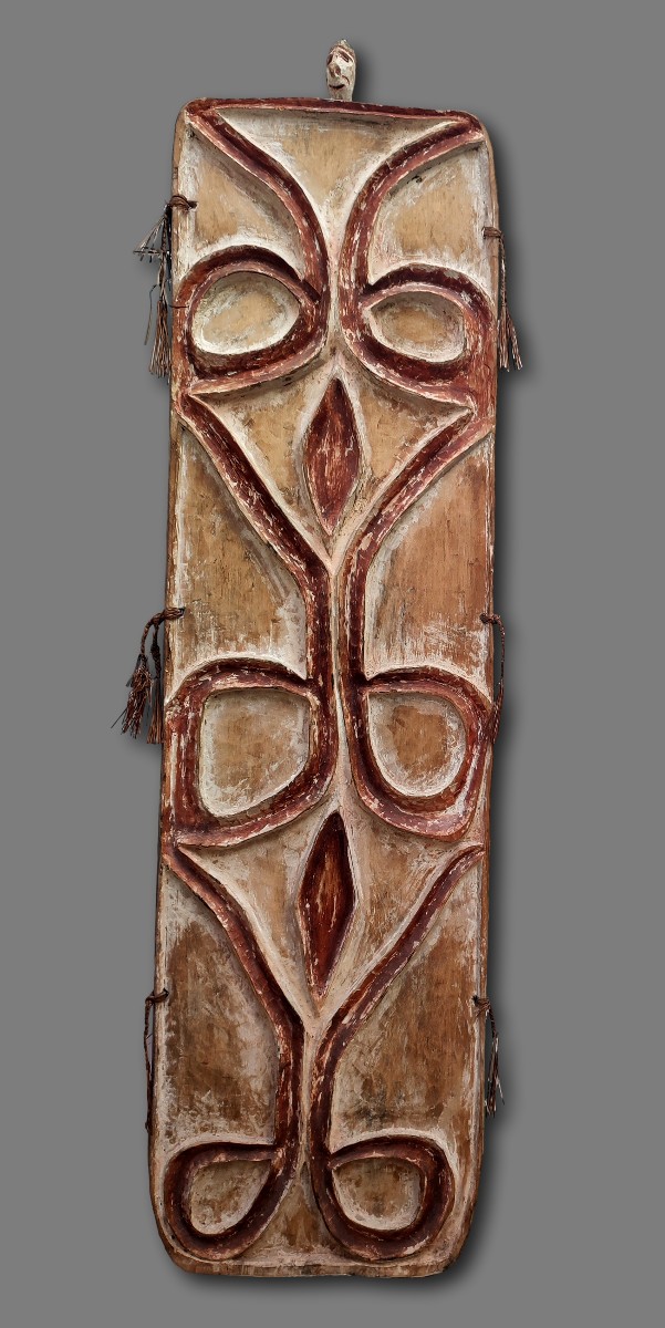 Large Polychrome Wooden Shield Asmat Iran Jaya, Wolmark Collection