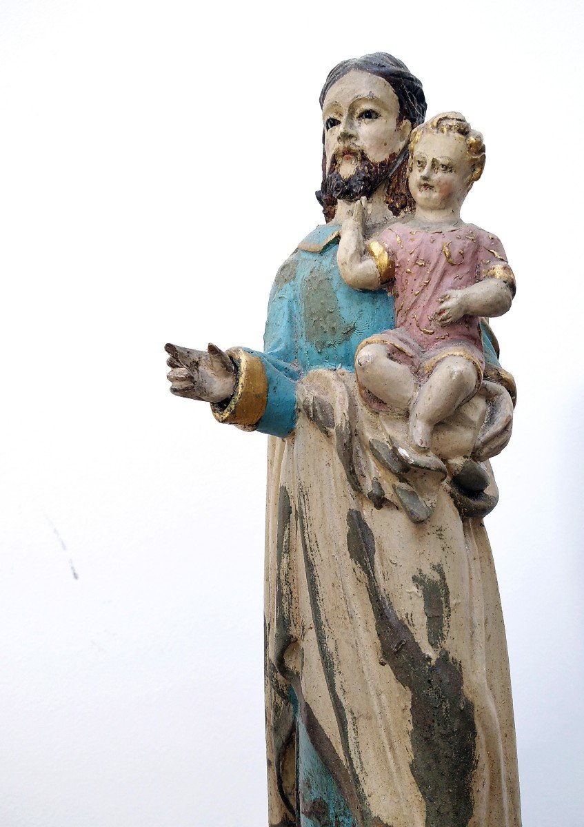 Statue St Joseph Enfant Jesus Bois Sculpté