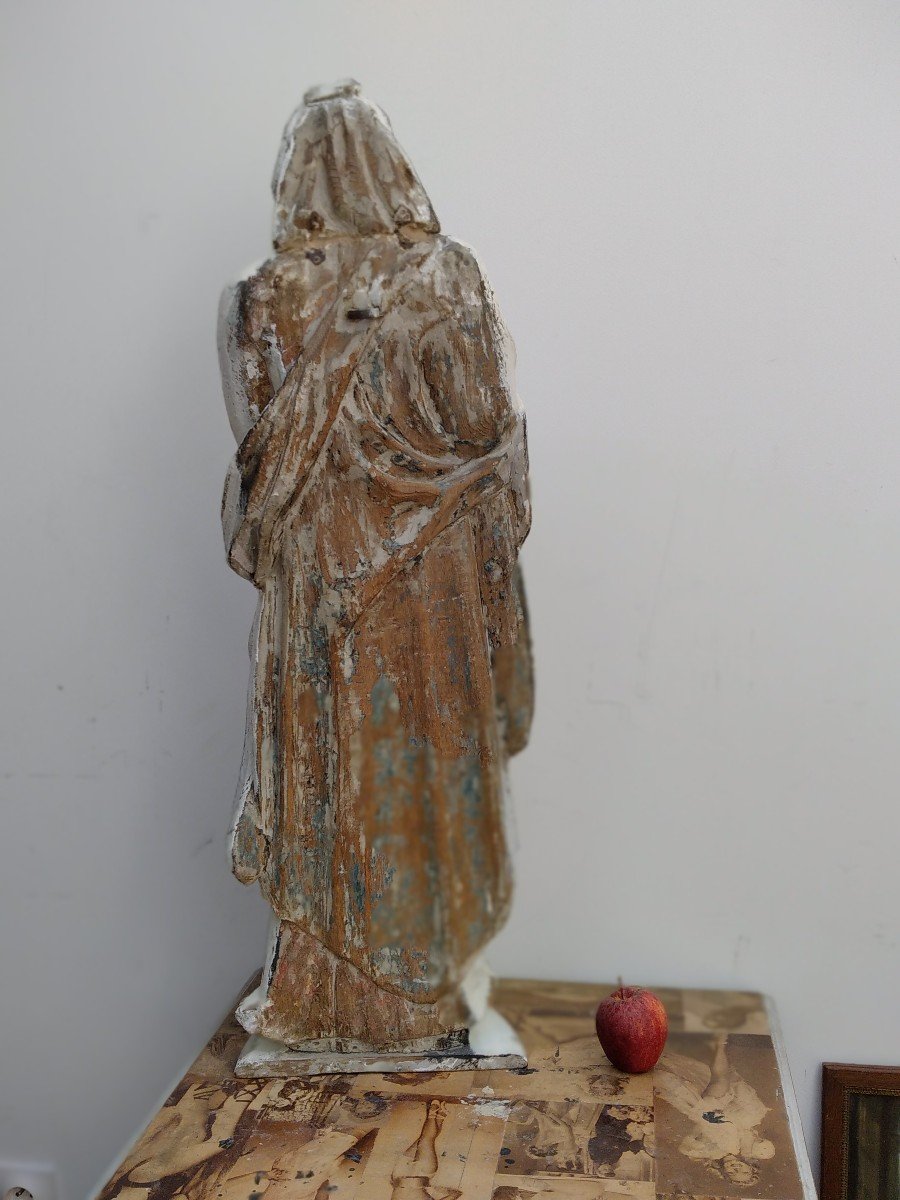 Large Virgin Or Holy Statue Carved Wood 16/17 Eme Century-photo-1