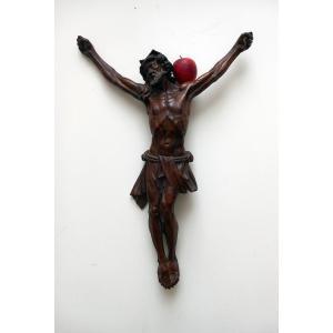 Religiosa Crucifix Grand Christ En Chêne Finement Sculpté 18 Eme