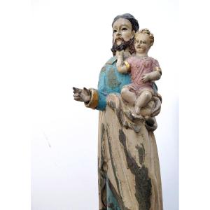 Statue St Joseph Child Jesus Carved Wood