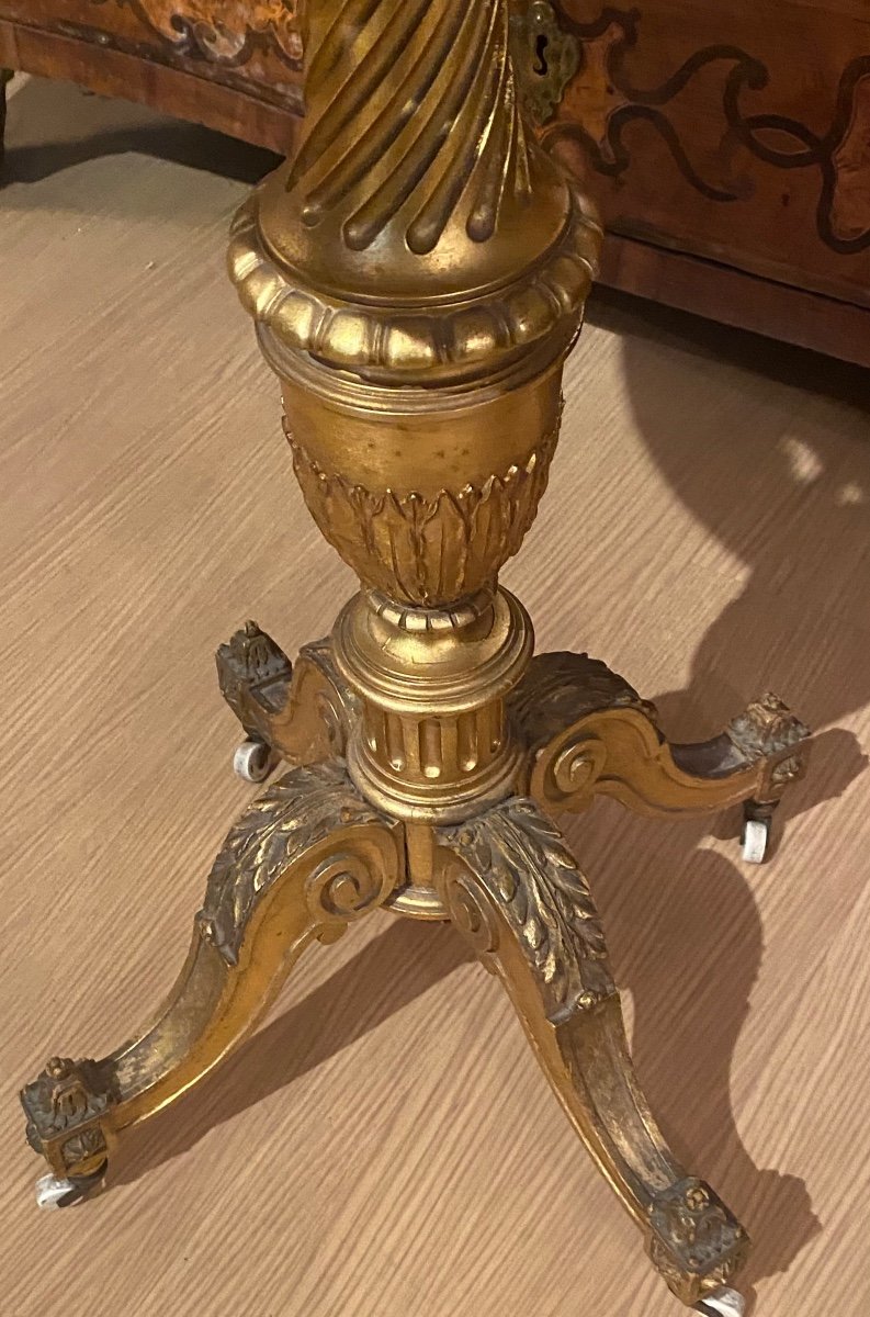 Low Table In Gilded Wood With Plate In Painted Porcelain-photo-3