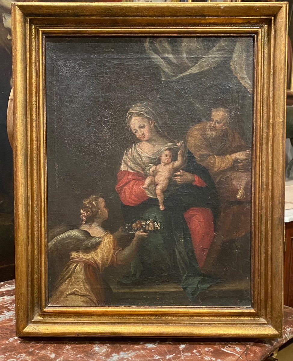 Hans Von Aachen (colonia 1552 - Praga 1625) Cerchia Di  Sainte Famille Et Ange-photo-2