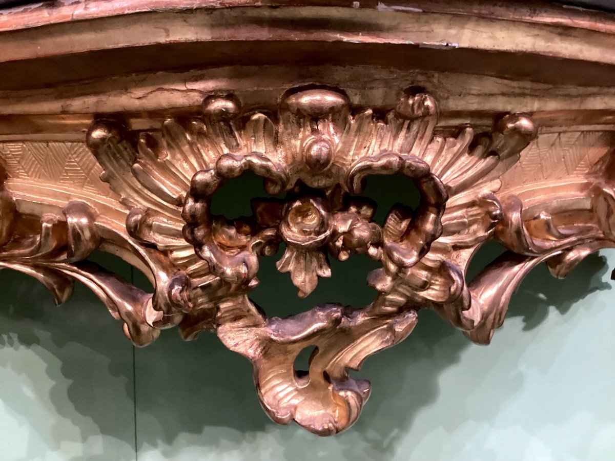 Piedmontese Console Of The Louis XV Period, In Carved And Gilded Wood With Gold Leaf. Imperial -photo-3