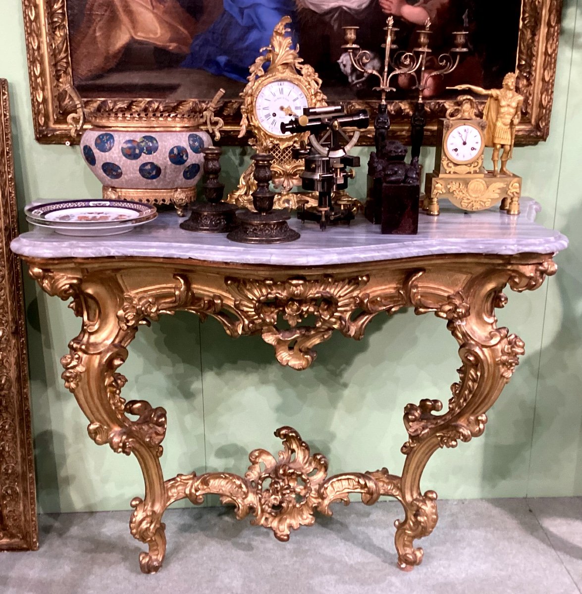 Piedmontese Console Of The Louis XV Period, In Carved And Gilded Wood With Gold Leaf. Imperial 