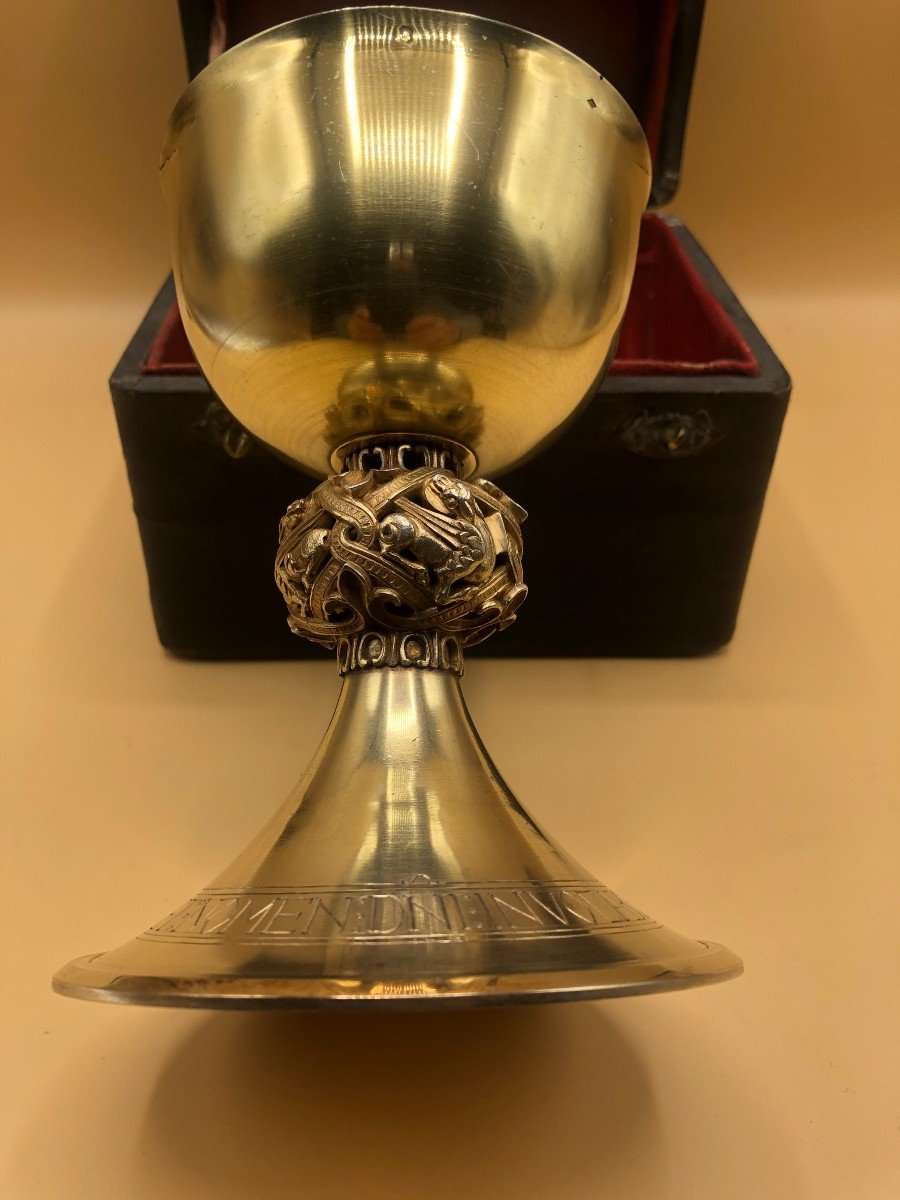 Italian Liturgical Chalice In Art Nouveau Style (1900 -1920) In Solid Silver -photo-3