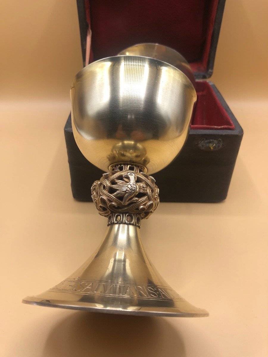 Italian Liturgical Chalice In Art Nouveau Style (1900 -1920) In Solid Silver -photo-2